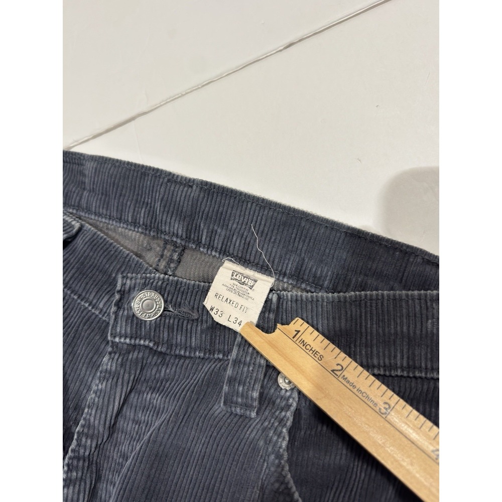 Vintage Levi's L2 Corduroy Pants Baggy Wide Leg Loose 33x34 Made in USA 90s Blue - Picture 7 of 12